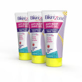 Bikini Zone anti-bump gel packaging display shows a convenient three-pack.