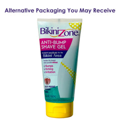 Bikini Zone clear gel application closeup for precise shaving with visibility.