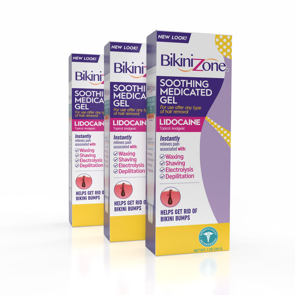 Bikini Zone lidocaine after shave gel bottle for fast relief after shaving.