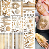 Bilizar 9-sheets gold temporary tattoos set with 110+ designs for bold festival looks.