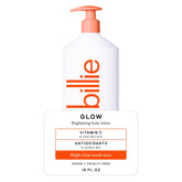 Billie Glow loción iluminadora en botella, hidratación suave y brillo discreto.