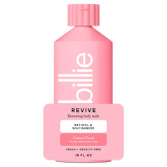 Billie lavando la piel con renovación suave y aroma Nube de Algodón, refrescante.