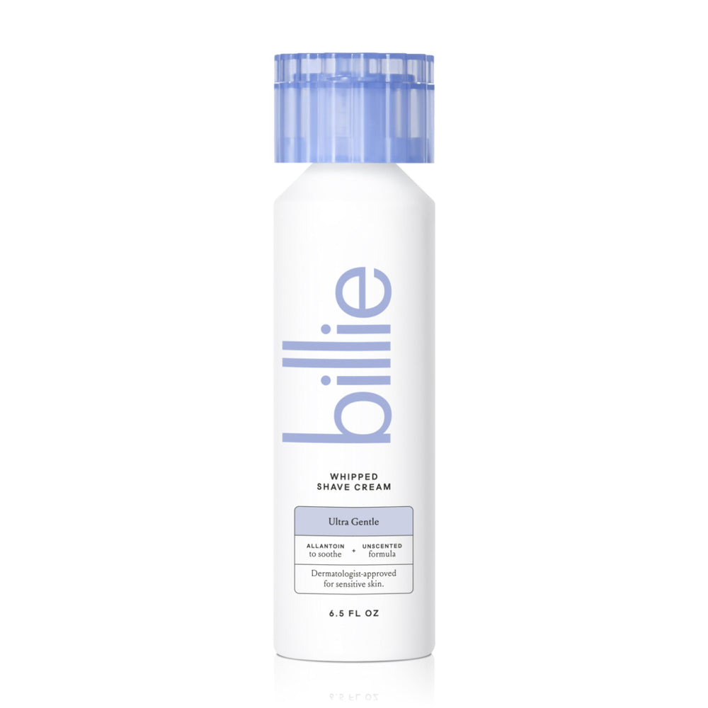 Billie whipped shave cream ultra gentle jar showing fluffy texture for sensitive skin