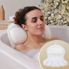 Binobella bath pillow head and neck support for plush comfort during long soaks.