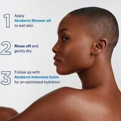 Bioderma Atoderm aplicación suave en rostro y cuerpo para limpieza diaria.