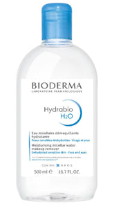Bioderma Hydrabio H2O micellar water bottle for gentle cleansing and hydration.