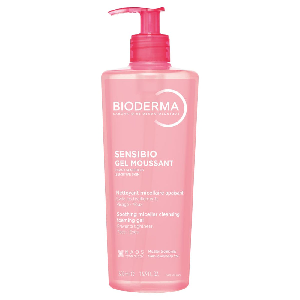 Bioderma Sensibio: gel espumoso para limpieza suave, piel sensible sin irritación.