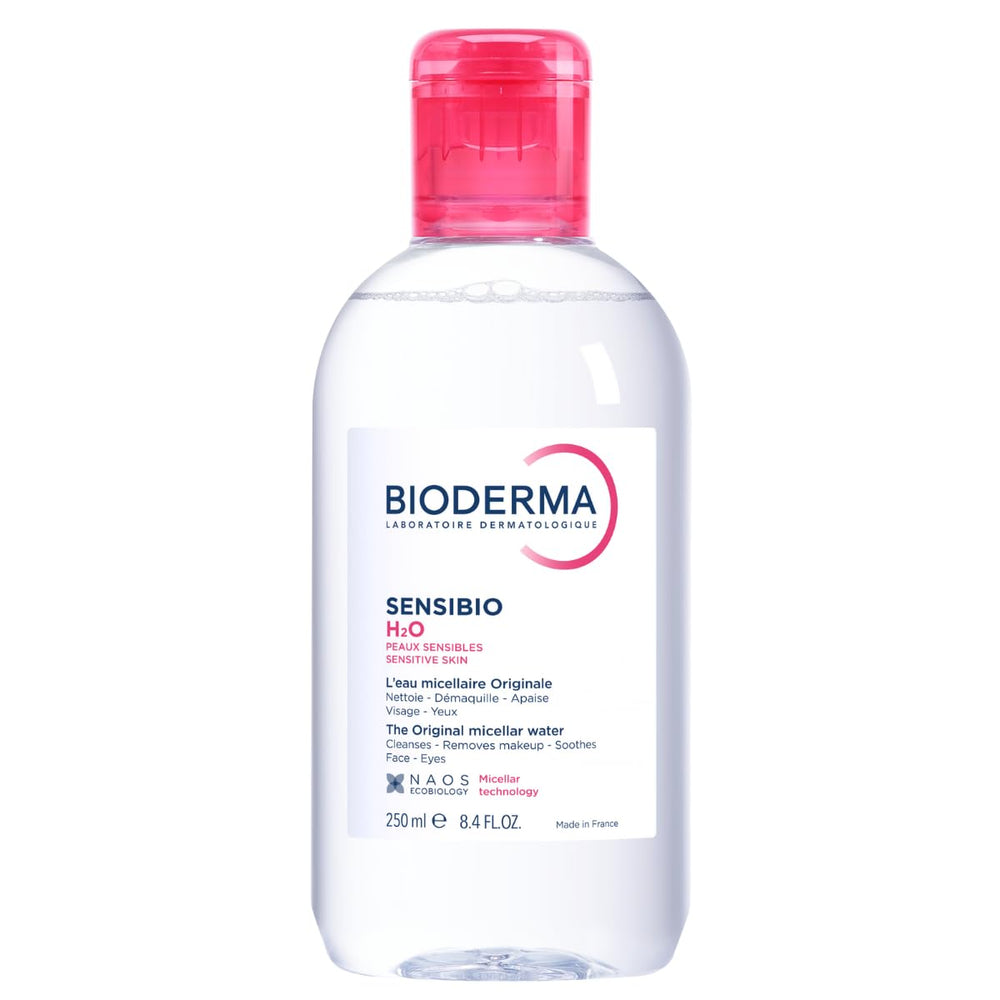Bioderma Sensibio H2O, botella de 250 ml, limpieza suave para piel sensible.
