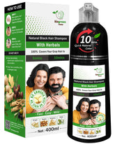 BIOGREEN ROOTS Natural Black shampoo bottle shows herbal color nourishment