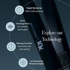 Bio Ionic 10X ion-mineral concept icon highlights moisture infusion during styling.
