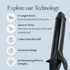 Bio Ionic long-barrel curler image emphasizing NanoIonic MX hydration benefits