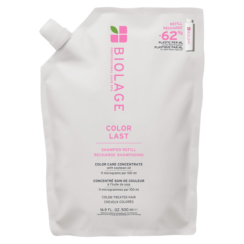Biolage Color Last refill pouch highlights color protection for treated hair.