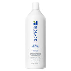 Biolage Full Rescue Shampoo bottle front shows vegan formula for gentle cleansing.