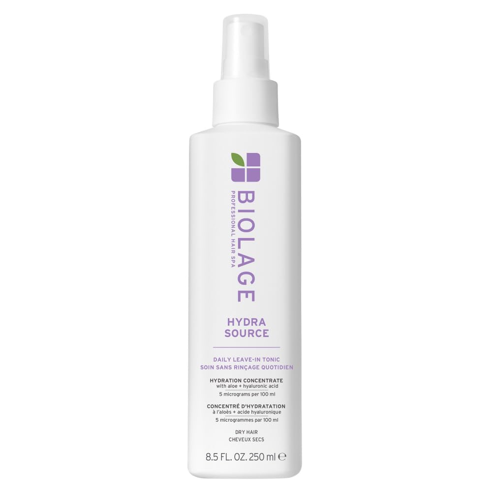 Biolage Hydra Source Daily Leave-In Tonic bottle offers lightweight hydration for dry hair.