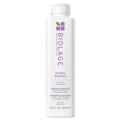 Biolage Hydra Source Shampoo bottle shows moisturizing formula for dry hair