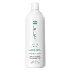 Biolage Scalp Sync Clarifying Shampoo bottle showing residue-free cleansing for refreshed hair.