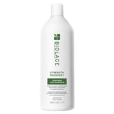 Biolage Strength Recovery Conditioner bottle showing moisture and strength for damaged hair
