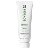 Biolage Strength Recovery Conditioner bottle highlighting the rich formula for healthier, more manageable hair