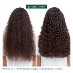Biolage Ultra Hydra Source leave-in cream pump dispenses moisturizer evenly through damp strands.
