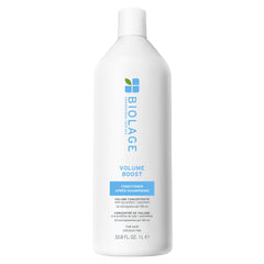 Biolage Volume Boost Conditioner bottle emphasizes weightless moisture and lift for fine hair.