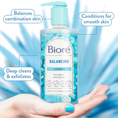 Biore Balancing Face Wash pump action image highlighting quick daily lather.