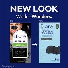 Biore charcoal nose strip on a man's face demonstrates oil control