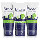 Biore Pore Unclogging Scrub bottle close-up highlighting salicylic acid for clearer pores.