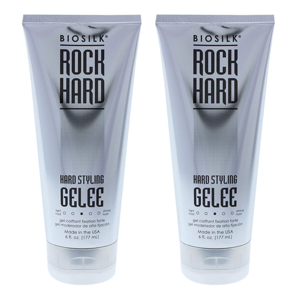 BioSilk Rock Hard Gel in a 6 oz bottle; unisex styling and versatile hold in a pack of 2.