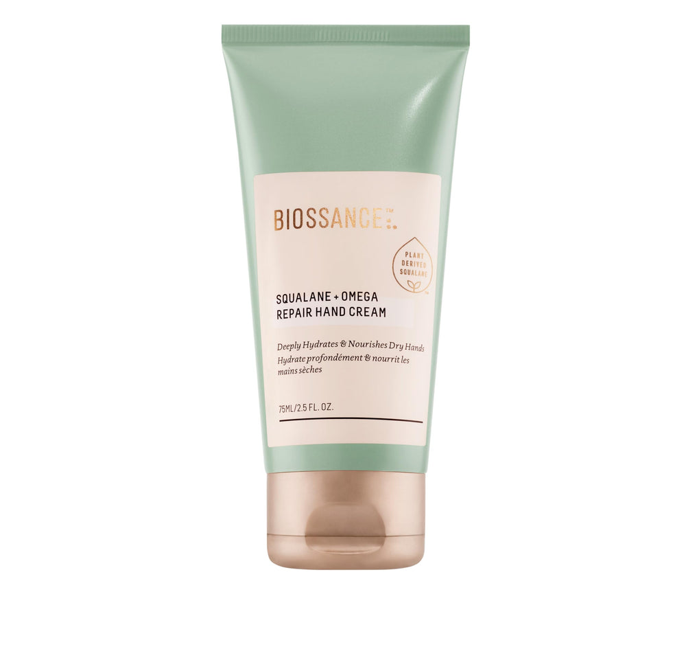 Biossance crema de manos con embalaje eco, práctica y sostenible.