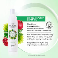 Biotera espuma densa para cabello largo, sensación suave al aplicar.