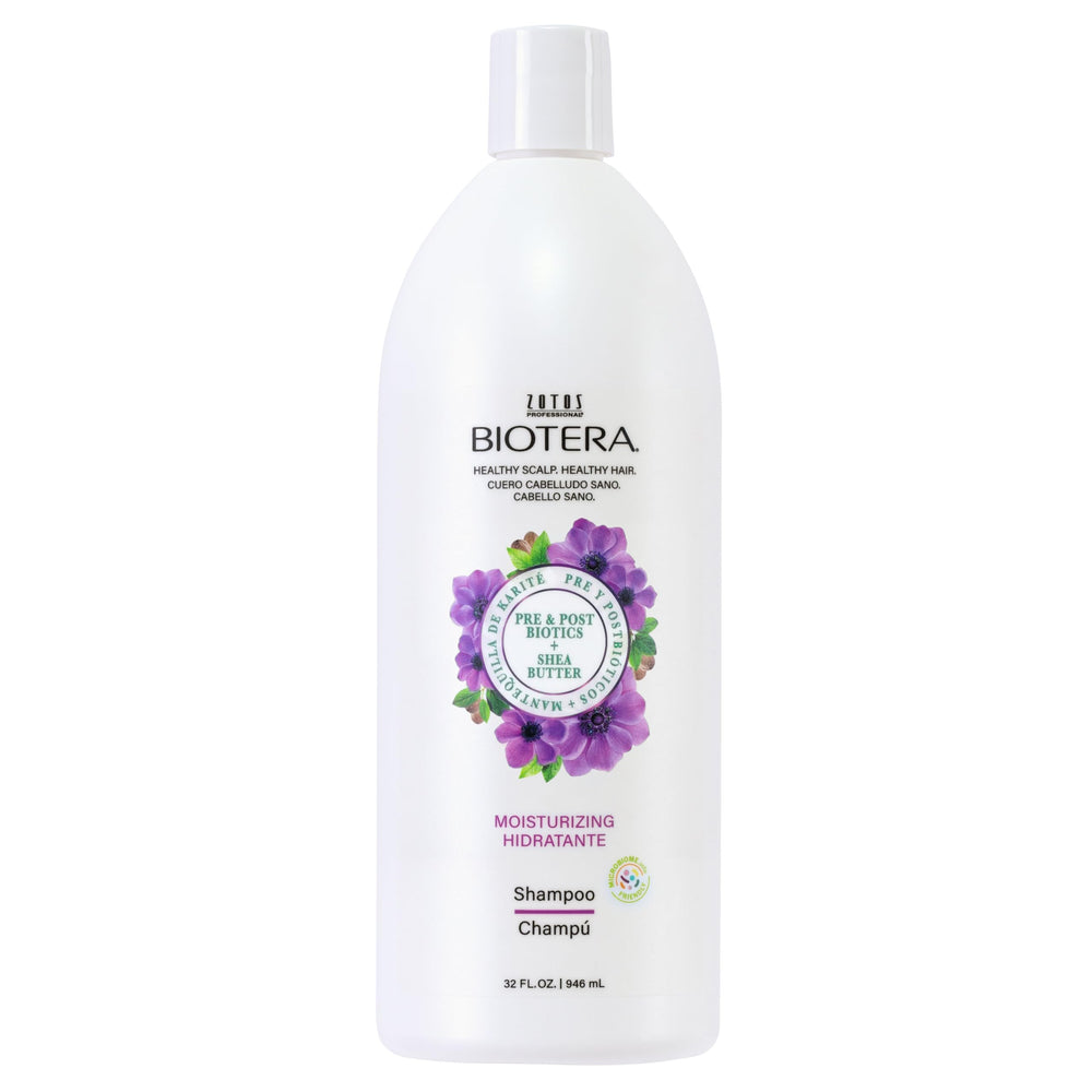 Biotera Moisturizing Shampoo muestra la botella, hidratación suave para cabellos finos