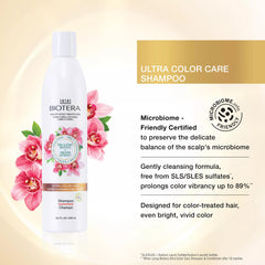 Biotera Ultra Color Care Shampoo con espuma cremosa: sensación suave y cabello manejable.