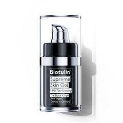 Biotulin Supreme Skin Gel tube close-up shows smooth texture for daily use.