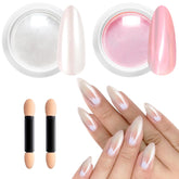 Polvo cromo BISHENGYF con acabado perlado blanco para uñas elegantes.
