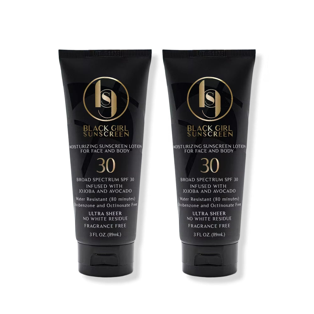 Black Girl Sunscreen face and body bottle provides lightweight SPF 30 protection.