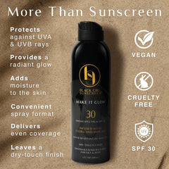 Black Girl Sunscreen Make It Glow spray disperses evenly for outdoor use.