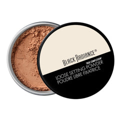 Black Radiance Polvo Suelto Honeymoon, empaque compacto para retoques discretos.