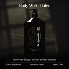 Pump-dispense view of Black Wolf body wash for convenient daily use.