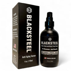 BLACKSTEEL men's serum bottle pump enabling quick, non-greasy daily application