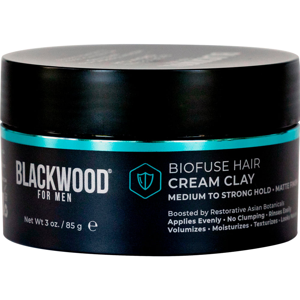Blackwood For Men BioFuse crema-arcilla para pelo: frasco y textura natural, con volumen