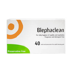 Blephaclean 40 sterile eyelid wipes shown for sensitive eyelid care.