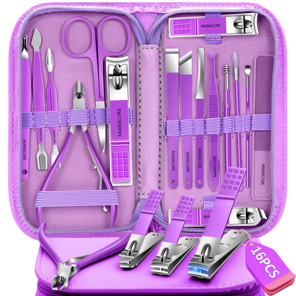 BLESWIN manicure set 16pcs in a compact case for travel-ready grooming.