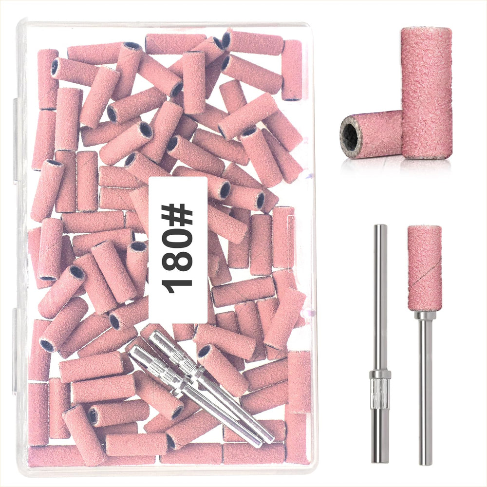 BLESWIN mini sanding bands mounted on a nail drill for precise shaping and smooth edges.