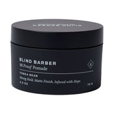 Blind Barber 90 Proof pomade bottle showing strong hold and matte finish.