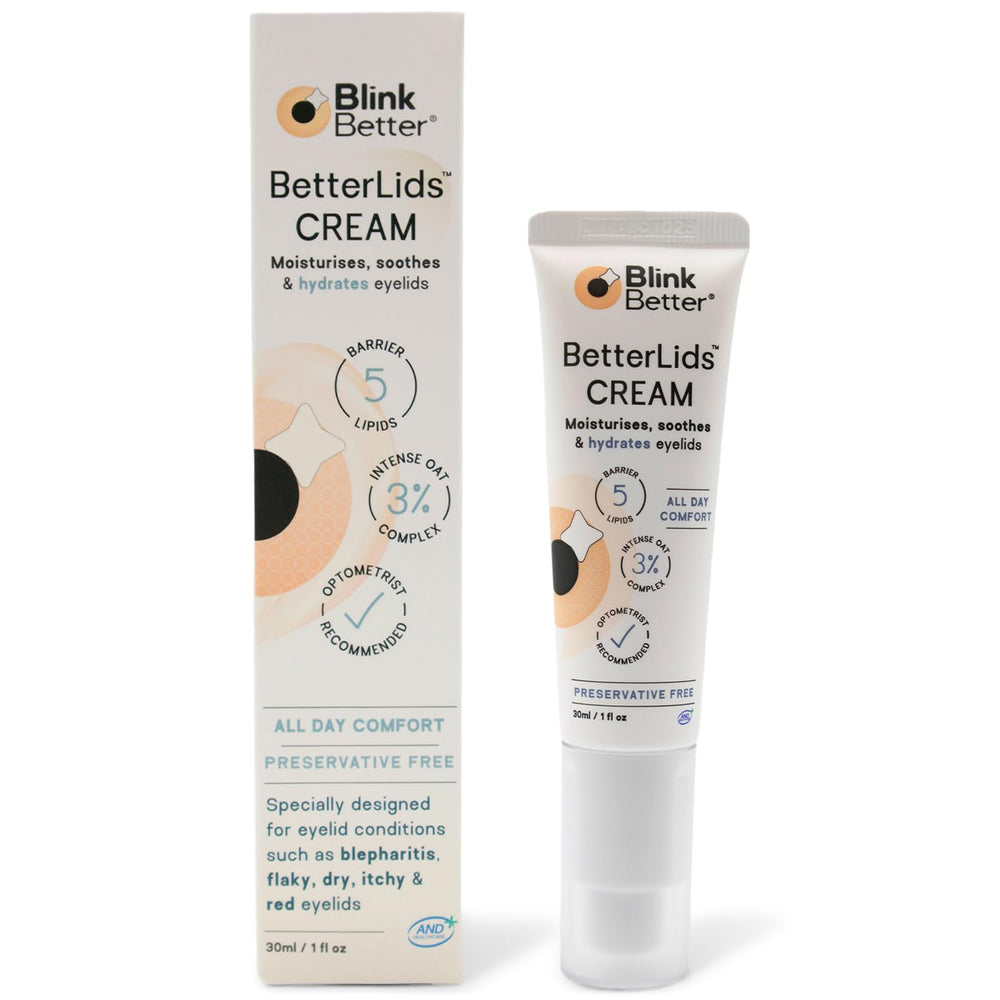 BlinkBetter BetterLids crema para parpados, hidratacion diaria y comodidad suave.