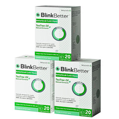 BlinkBetter Tea Tree Eyelid Wipes pack close-up showing dual textures for cleansing