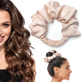 BLINKEEN Heatless Curling Scrunchie beige, empaque compacto para viaje.