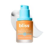 Bliss Bright Idea Serum bottle closeup shows brightening vitamin C for radiant skin.