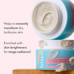 Bliss Ex-glow-sion cream swirl highlights creamy texture ideal for fast moisture and glow.