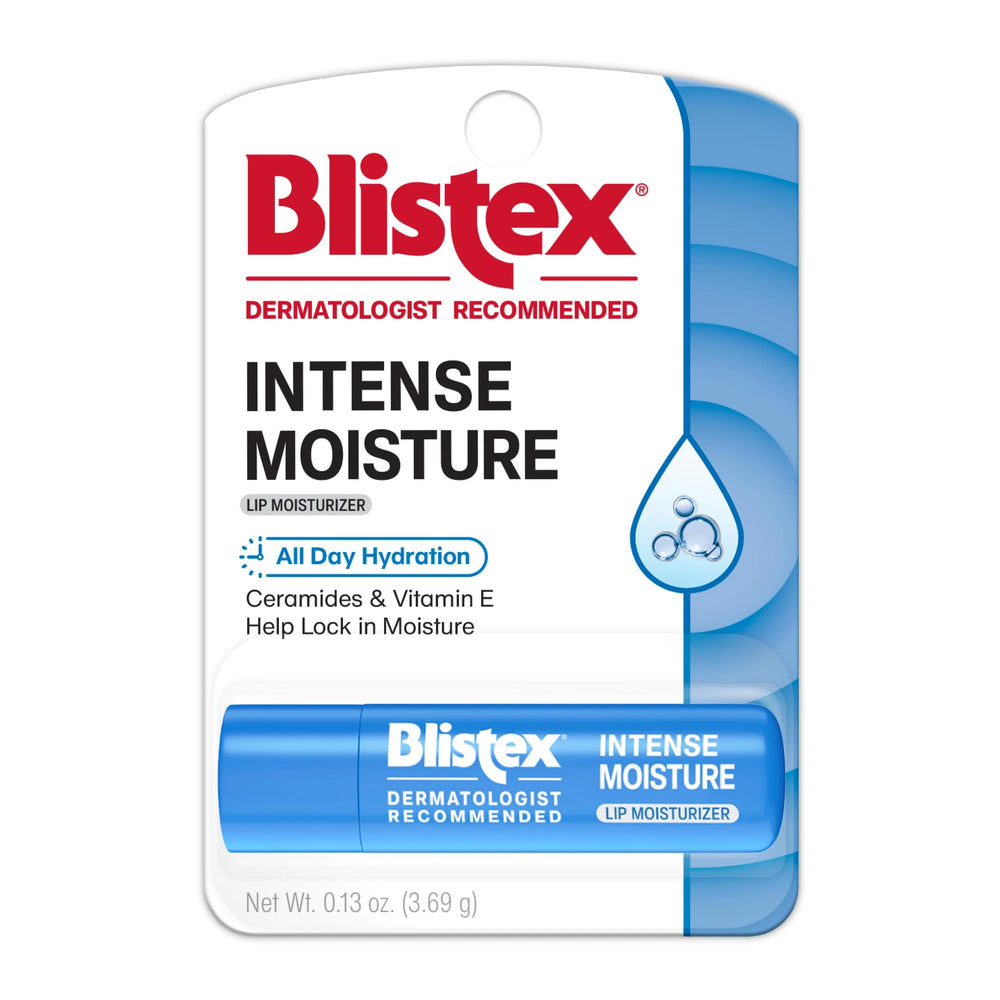 Blistex Intense Moisture, bálsamo labial, hidratación duradera para labios secos.